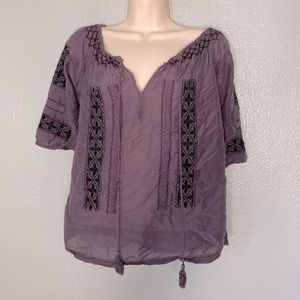 Purple Silk Blend Boho Embroidered Top_XS